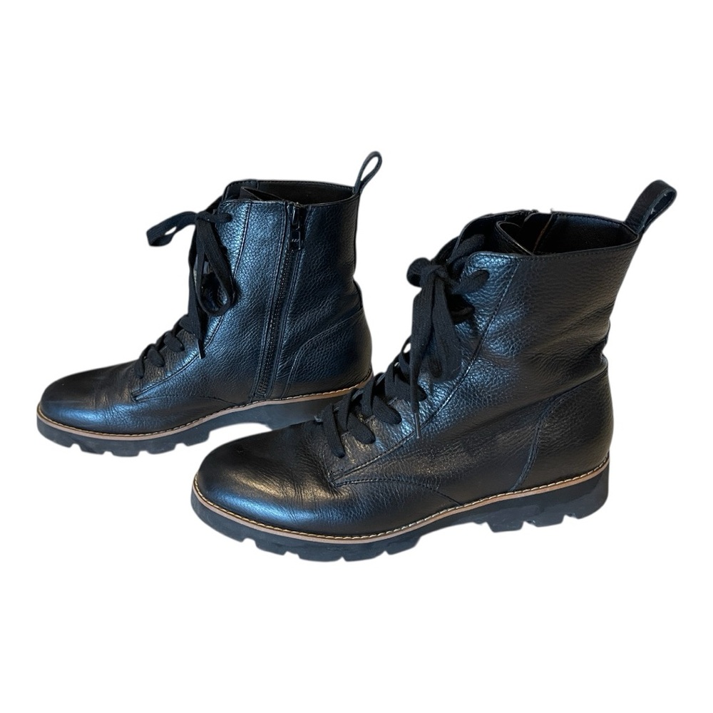 Vionic Lani Black Leather Lace-Up Sleek Combat Boots Sz 7.5 - Picture 3 of 6